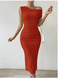 Women's Summer Solid Color Sleeveless Asymmetric Collar Pleated Bodycon  Carousel 4