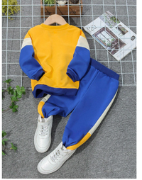 2pcs Young Boy Casual Set, Crew Neck Contrast Color Long Sleeve Top And Drawstring Waist Pants Carousel 1