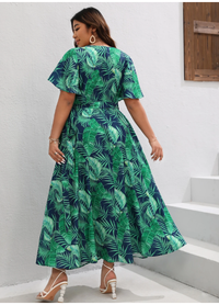 Plus Tropical Print Butterfly Sleeve Knot Side Dress Carousel 2