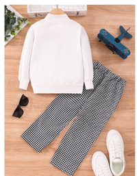 Young Boy Mock Neck Sweatshirt & Houndstooth Print Pants Carousel 1