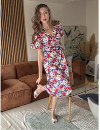 Floral Allover Print Tie-Up Wrap Dress