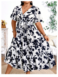 Plus Size Holiday Floral Print Dress Maxi Women Outfit Carousel 4