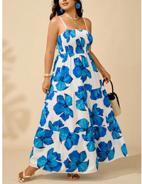  Plus Size Women's Open Shoulder Sleeveless A-Line Dress With Floral Print Carousel 4