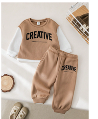 2pcs Baby Boy/Girl Casual Loose 2 In 1 Letter Graphic Sweatshirt & Pants Set Carousel 2