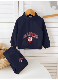 2pcs Baby Boy/Girl Cute Letter Print Mock Collar Sweatshirt And Elastic Waist Pants Set Carousel 2