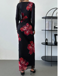  Floral Net Mesh Print Long Sleeve Square Neck  Carousel 1
