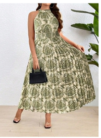 Plus Size Women Crew Neck Sleeveless Pleated Dress Carousel 6