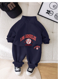 2pcs Baby Boy/Girl Cute Letter Print Mock Collar Sweatshirt And Elastic Waist Pants Set