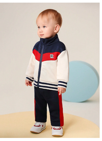 2pcs Baby Boys Blue-Red-White Colorblock Zipper Jacket And Pants  Carousel 5