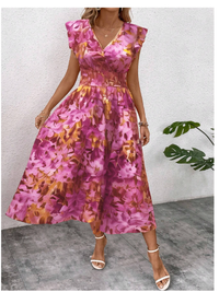 Women's Summer V-Neck Ruffle Hem Dress Maxi Women Outfit Carousel 4