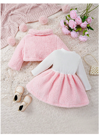 Baby Girl And Child (Girls) Suit Lapel Furry Coat + Letter Printed Long-Sleeved Dress Two-Piece Set Carousel 1