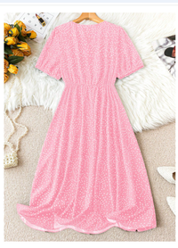 Plus Size Polka Dot Printed Waist-Cinching Dress Maxi Women Outfit Carousel 1