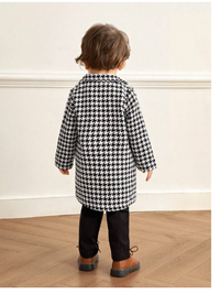 Baby Boy Unisex Classic Fashionable High-End Houndstooth Long Lapel Warm Thick Coat