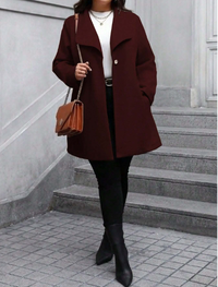  Plus Size Women's Solid Color Long Sleeve Single-Breasted Lapel Casual Overcoat Carousel 3