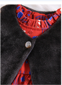 Baby Girl Plants Print Dress & Fleece Vest Jacket