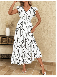 Woven Print Flared Sleeve Fitted Women Long Dress Carousel 2