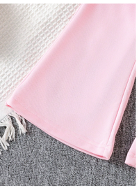 2pcs/Set Young Girl Casual Minimalist Pink Bow Decor Cute Style Outfit Carousel 3