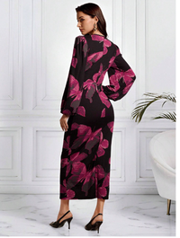Women's V-Neck Long Sleeve Butterfly Print Casual Long Dress Carousel 5