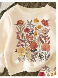 Baby Girls Floral Print Sweatshirt And Bell Bottoms Casual Soft Knit Simple Pullover Two-Piece Outfit