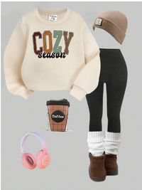 Baby Girl 2pcs Set Thick Crew Neck Sweatshirt And Leggings