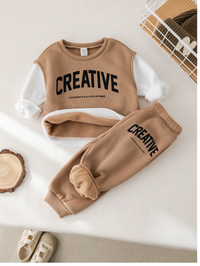 2pcs Baby Boy/Girl Casual Loose 2 In 1 Letter Graphic Sweatshirt & Pants Set Carousel 3