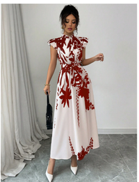Women's Casual Floral Print Cap Sleeve Long Dress Carousel 2