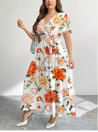 Retro Floral Flower Pattern Loose Plus Size Dress Carousel 4