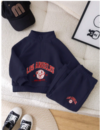 2pcs Baby Boy/Girl Cute Letter Print Mock Collar Sweatshirt And Elastic Waist Pants Set Carousel 4