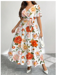 Retro Floral Flower Pattern Loose Plus Size Dress Carousel 2