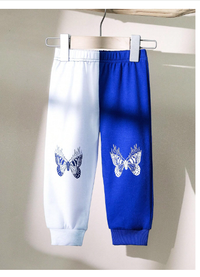 2pcs Baby Girls Butterfly Print Contrast Color Sporty Sweatshirt And Sweatpants Set