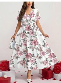 Retro Floral Pattern Loose Fit Plus Size Dress Carousel 2