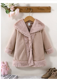 Baby Girl Fashion Contrast Fuzzy Panel Coat