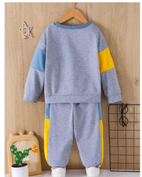 2pcs/Set Young Boy Casual Contrast Color Block Crew Neck Sweatshirt And Relaxed Pants Carousel 1