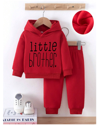 Baby Boy Funny Letter Print Thermal Lined Hooded Sweatshirt And Pants Set Carousel 2