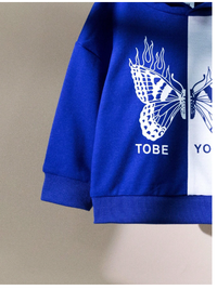 2pcs Baby Girls Butterfly Print Contrast Color Sporty Sweatshirt And Sweatpants Set