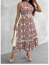Plus Size Boho Allover Print Halter Dress Carousel 1
