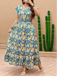 Plus Size Maxi Dress Floral Print Dress Ruffle Sleeves V-Neck Waist Dress Long Dress  Carousel 7