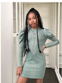 Tween Girls' Casual Solid Color Knitted Stand Collar Long Sleeve Dress Carousel 5
