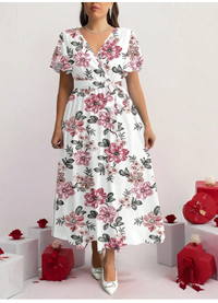 Retro Floral Pattern Loose Fit Plus Size Dress Carousel 3