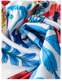 Plus Size Women Off-Shoulder Tied Waist Printed Short Puff Sleeve Bohemian Style Carousel 5