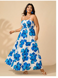  Plus Size Women's Open Shoulder Sleeveless A-Line Dress With Floral Print Carousel 6