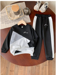 2pcs Young Boys Casual Sports College Street Chic Cute Cool Letter Print Colorblock Sweatshirt + Pants Set Carousel 3