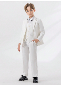 4pcs Young Boy Gentleman Suit Set: Jacket, Vest, Pants, Bow Tie