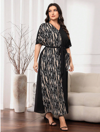 Plus Graphic Print Belted Short Sleeve Dress