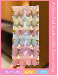 6/12pcs Cute Butterfly Shaped Gradient Color Hair Clip With Thin Gauze