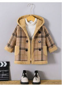Baby Boy Carnival Plaid Pattern Warm Fleece Hooded Long Sleeve Jacket