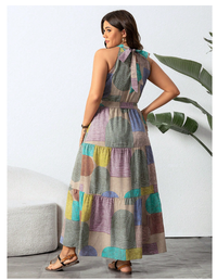  Plus Size Women Resort Style Halter Neck Sleeveless Maxi Dress Carousel 1