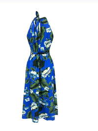 Women's Tropical Plant Print Knotted Waist Halter Mini Dress Carousel 1