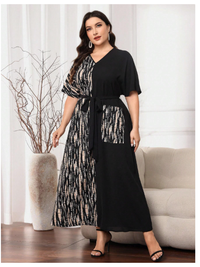 Plus Graphic Print Belted Short Sleeve Dress