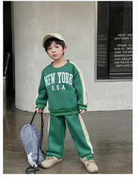 2pcs/Set Young Boy Casual Letter Slogan Color Block Round Neck Long Sleeve Sweatshirt And Pants Carousel 4